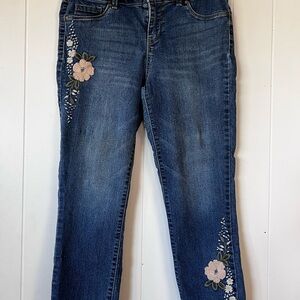 d. jeans Blue Straight Leg Jeans with Floral Detail